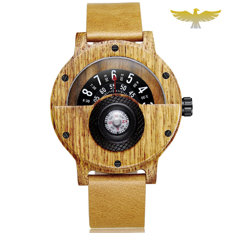 Montre en bois homme navigation boussole