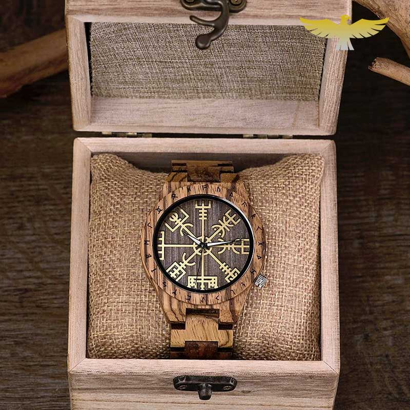 montre en bois homme quartz bracelet acajou - chêne