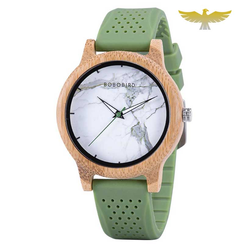 Montre en bois homme quartz bracelet silicone sport