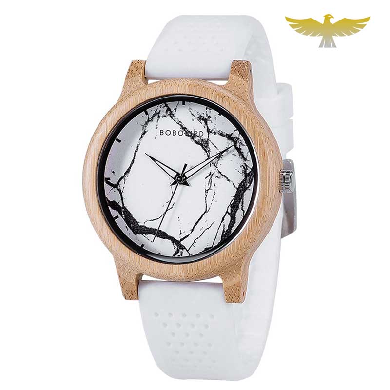 Montre en bois homme quartz bracelet silicone sport