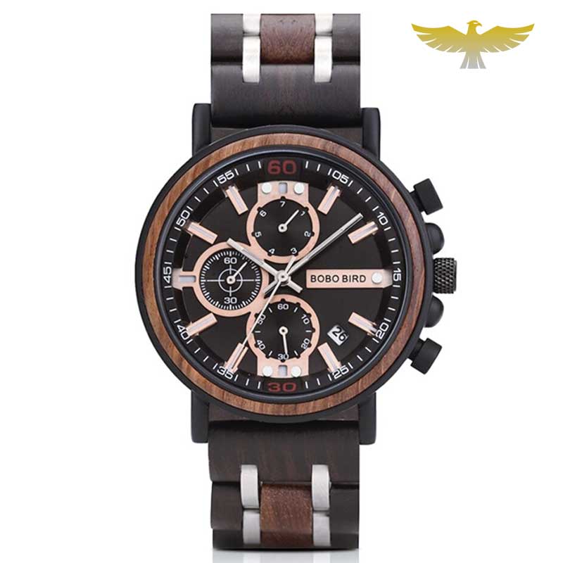 montre en bois homme quartz chronographe militaire