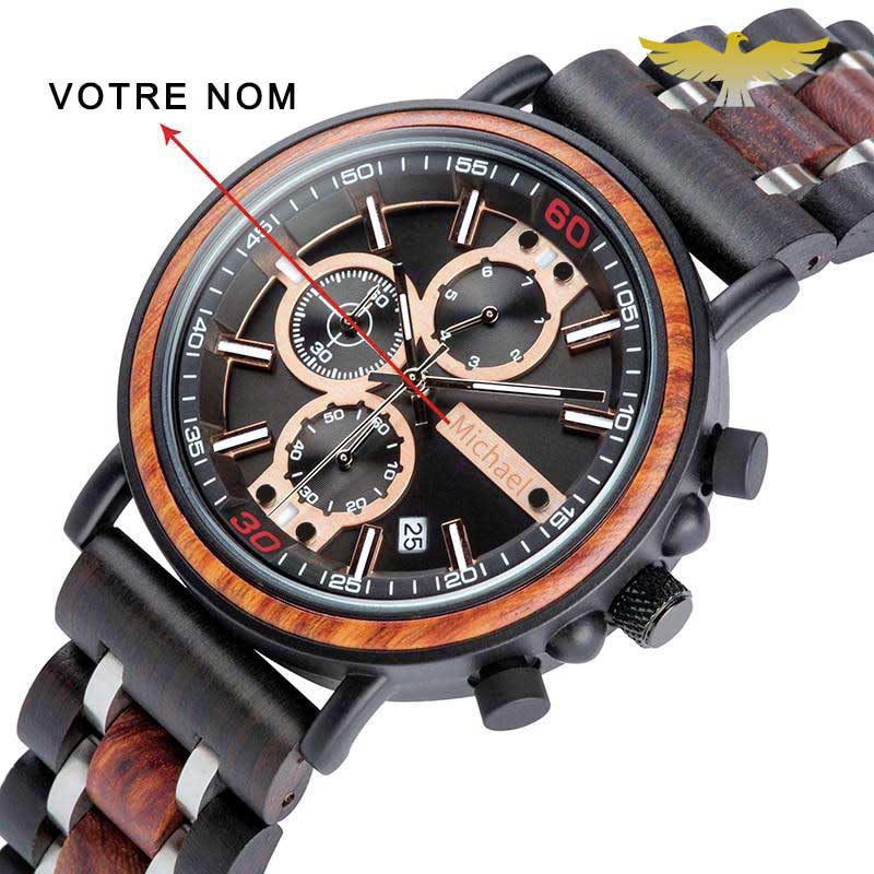 montre en bois homme quartz chronographe militaire