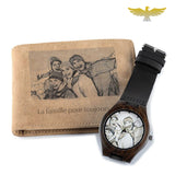 Montre en bois personnalisable à quartz avec portefeuille