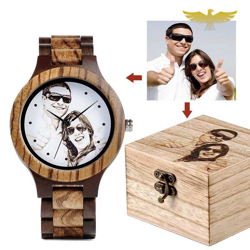 Montre en bois personnalisable et boite en bambou