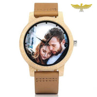 Montre en bois personnalisable quartz bracelet cuir