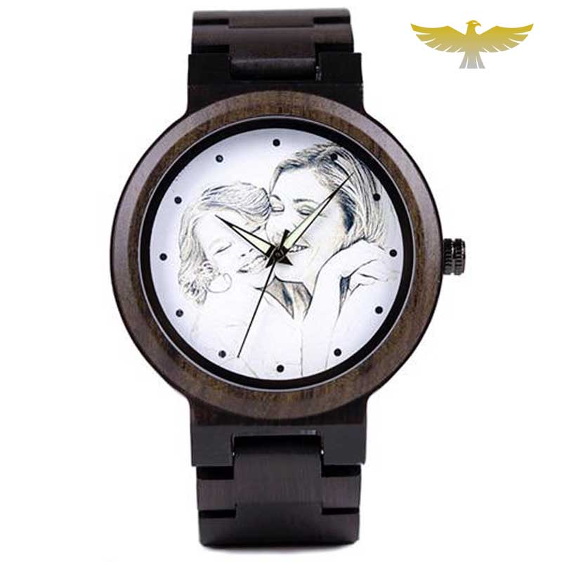 Montre en bois quartz personnalisable avec boite