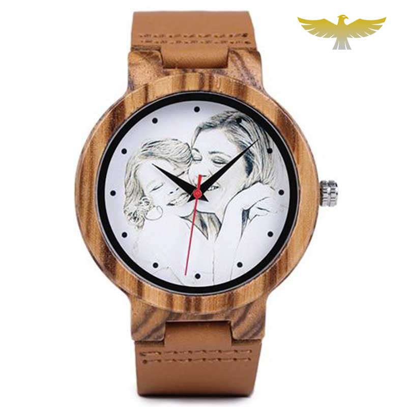 Montre en bois quartz personnalisable avec boite