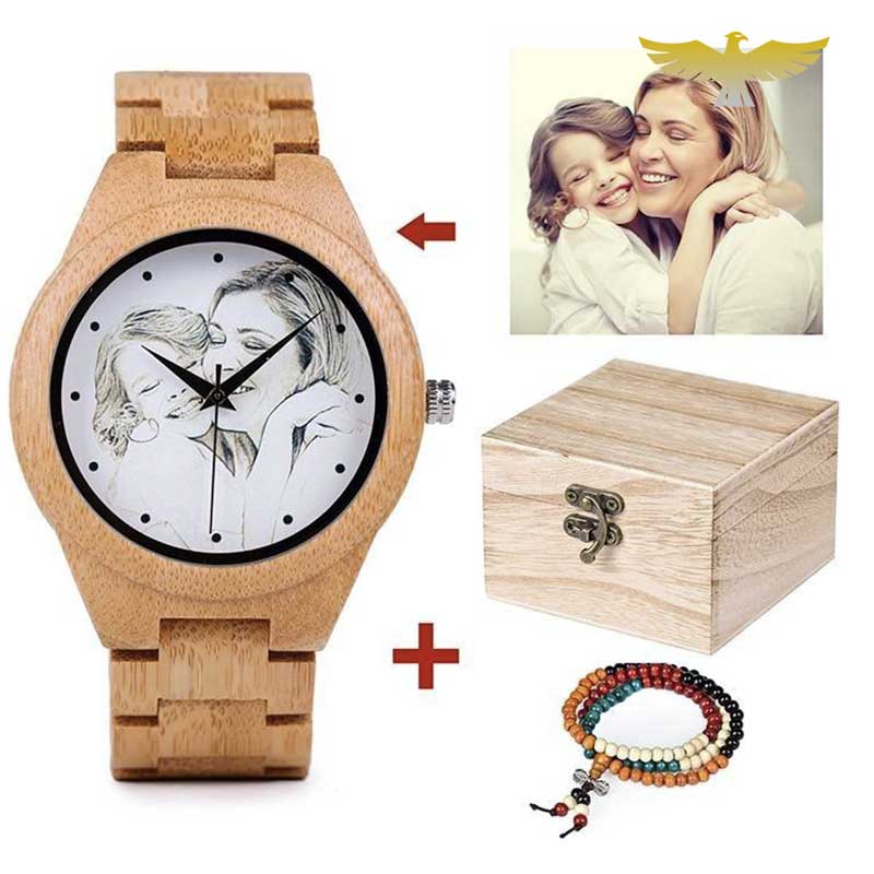 Montre en bois quartz personnalisable avec boite