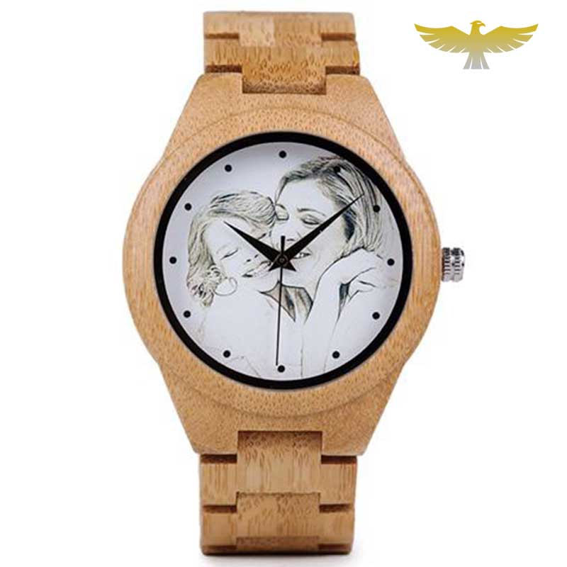 Montre en bois quartz personnalisable avec boite