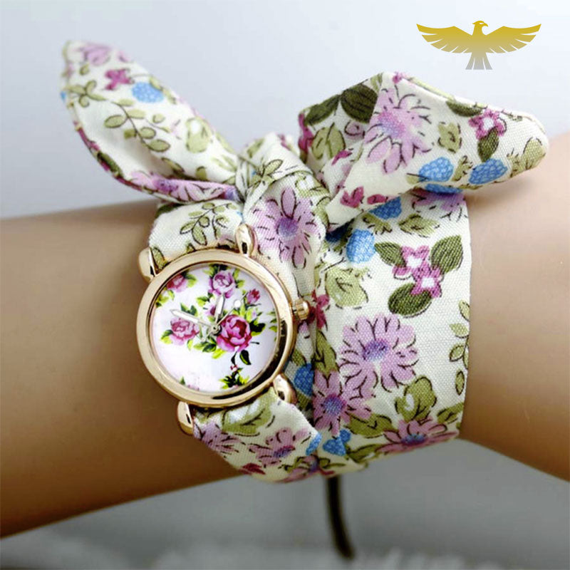 Montre foulard femme à fleurs