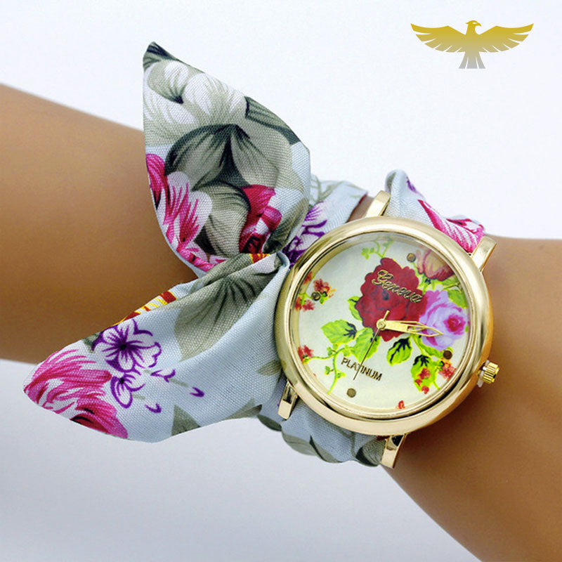 Montre foulard femme tissu fleuri