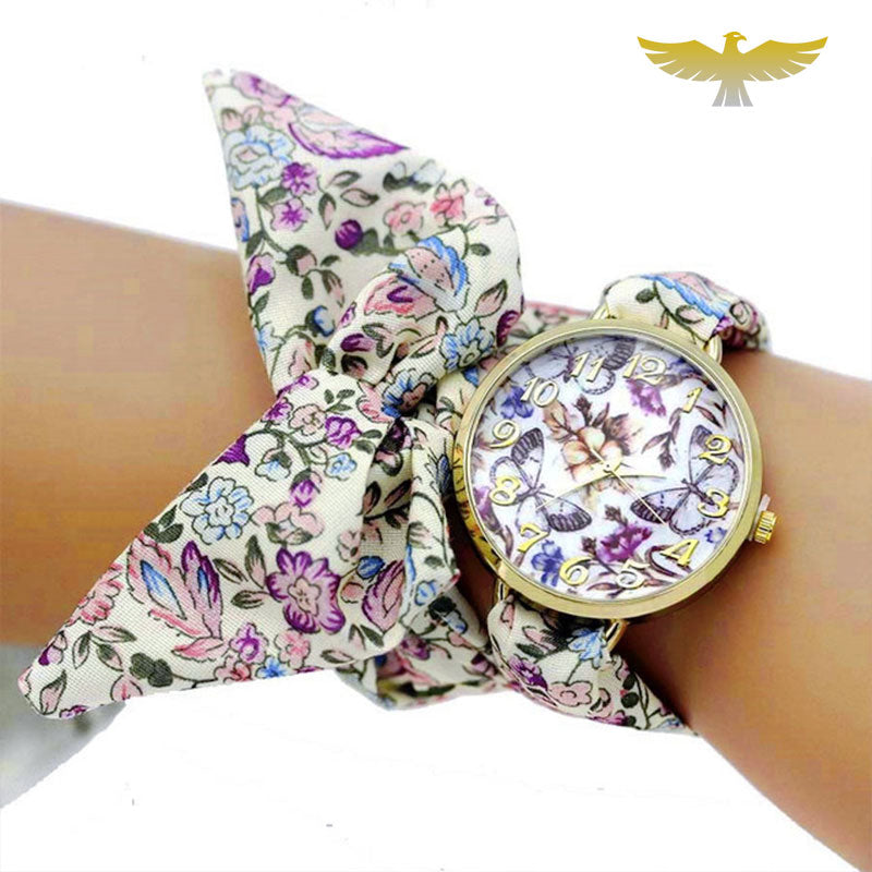 Montre foulard femme tissu fleuri