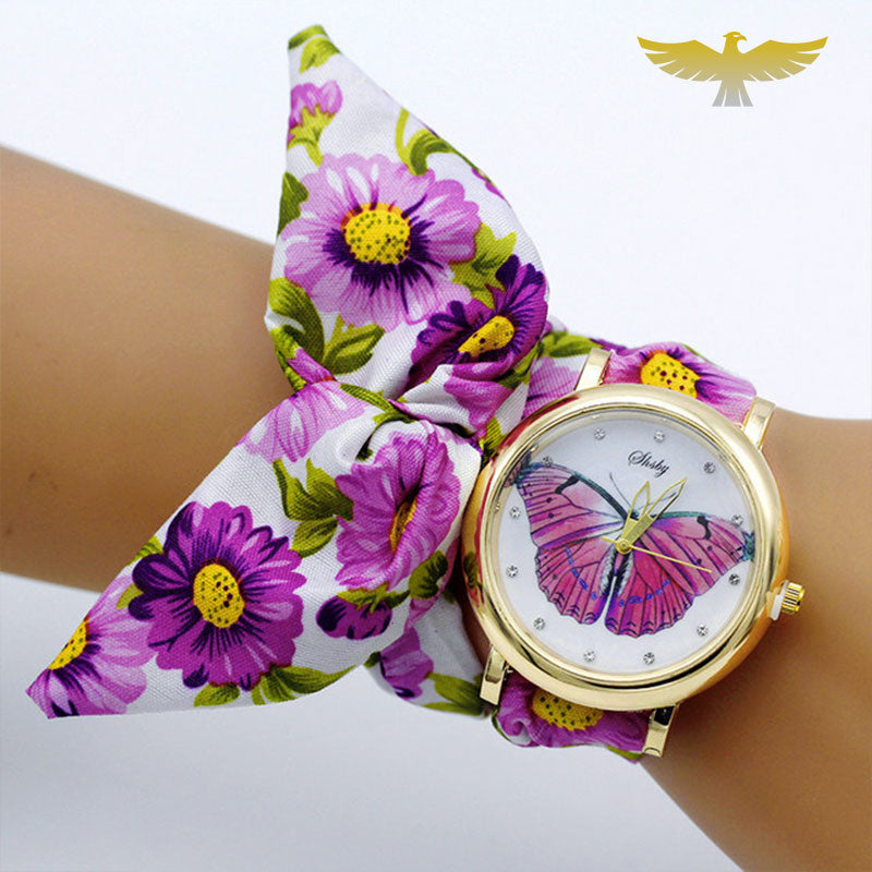 Montre foulard femme tissu fleuri