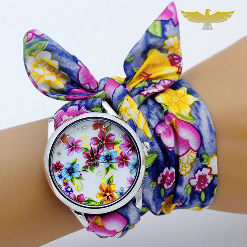 Montre foulard femme tissu fleuri