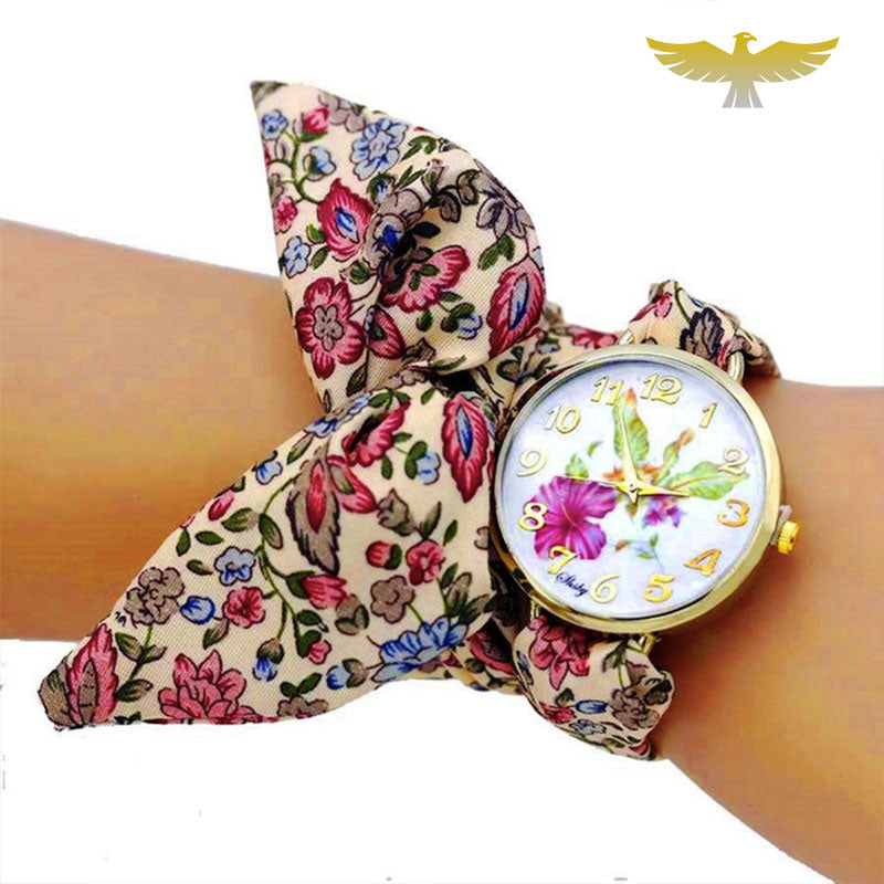 Montre foulard femme tissu fleuri