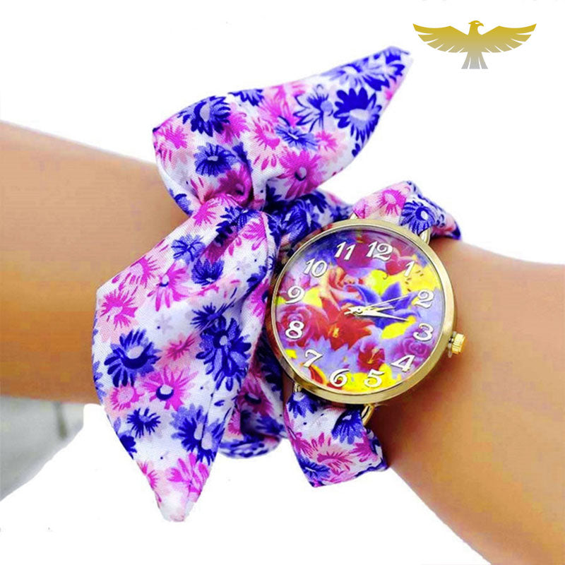 Montre foulard femme tissu fleuri