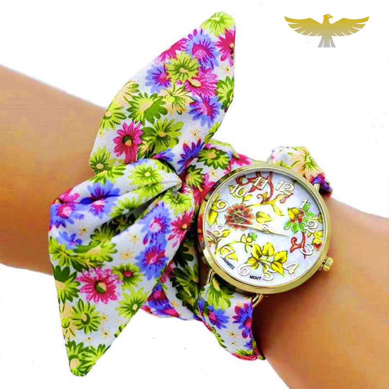 Montre foulard femme tissu fleuri