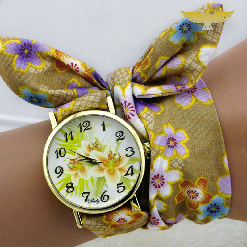 Montre foulard femme tissu fleuri