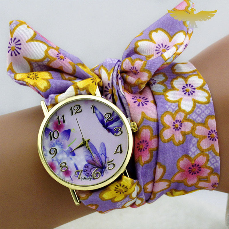 Montre foulard femme tissu fleuri