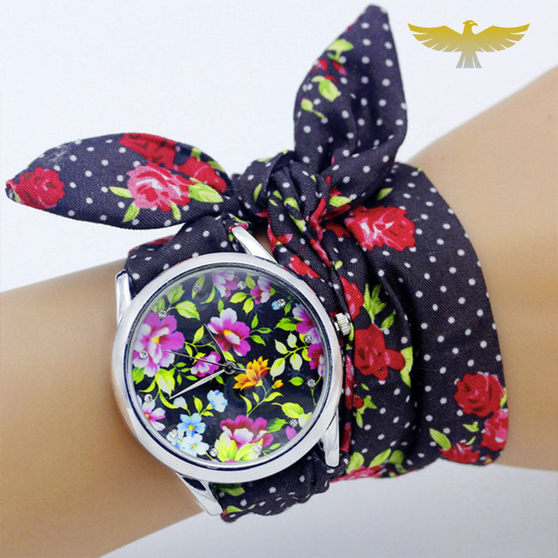 Montre foulard femme tissu fleuri