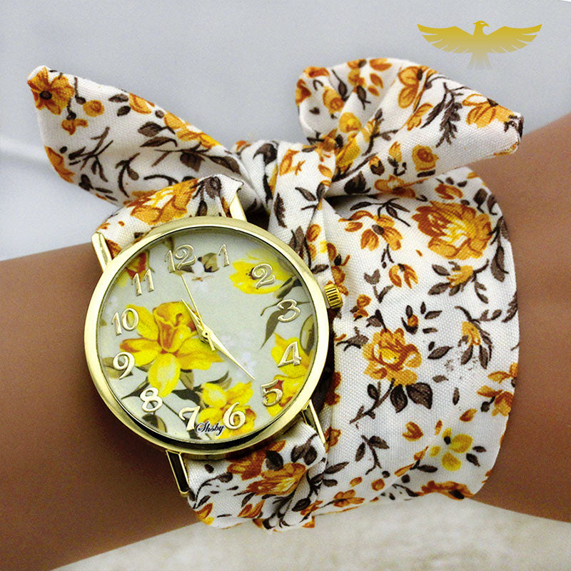 Montre foulard femme tissu jaune