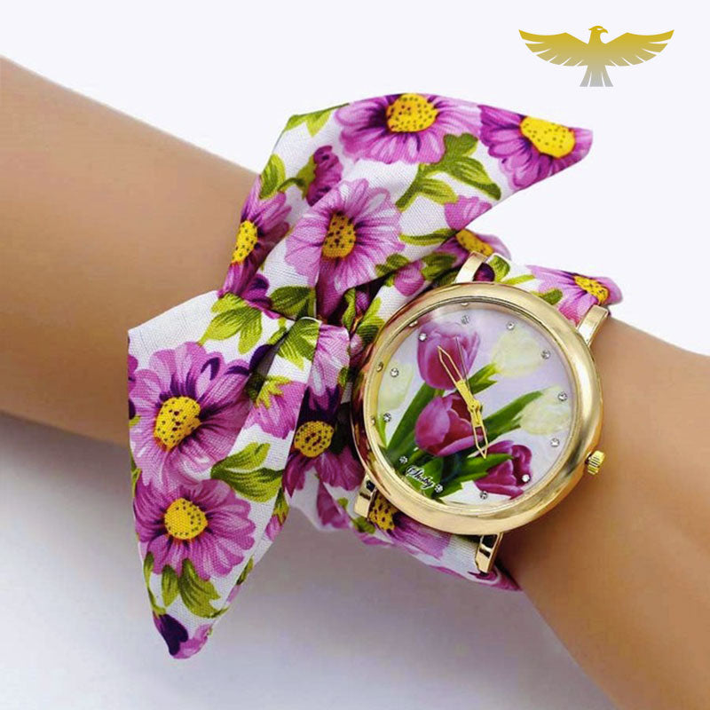 Montre foulard fleurs femme