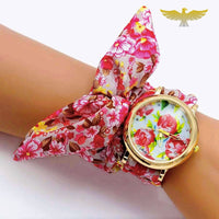 MONTRE FOULARD ROSE À FLEURS ROUGE