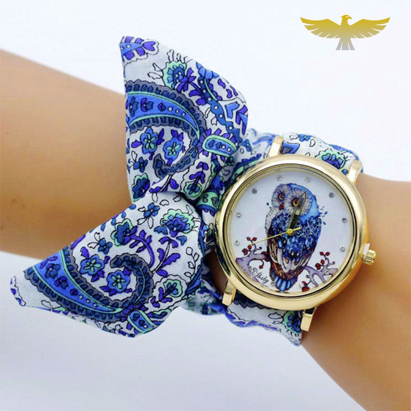 Montre foulard tissu bleu papillon