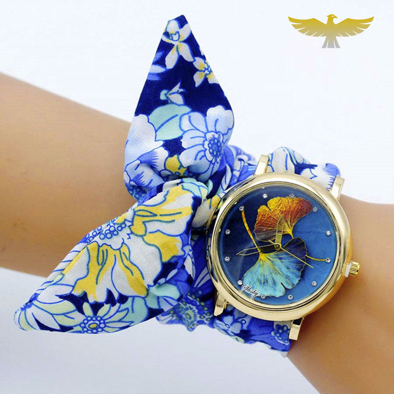 Montre foulard tissu bleu papillon