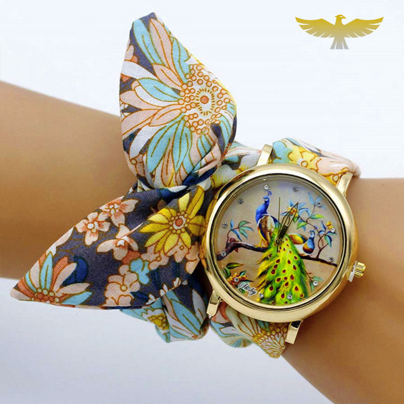 Montre foulard tissu bleu papillon