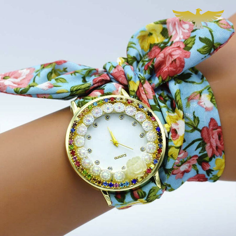 Montre foulard tissu rose