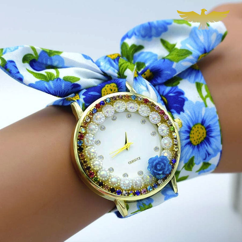 Montre foulard tissu rose