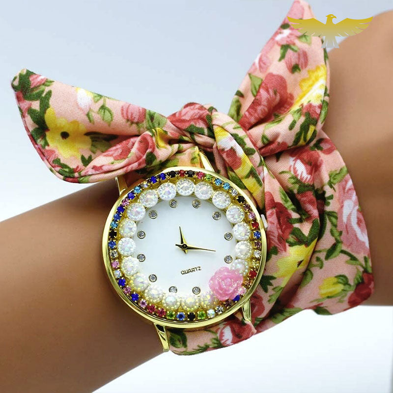 Montre foulard tissu rose