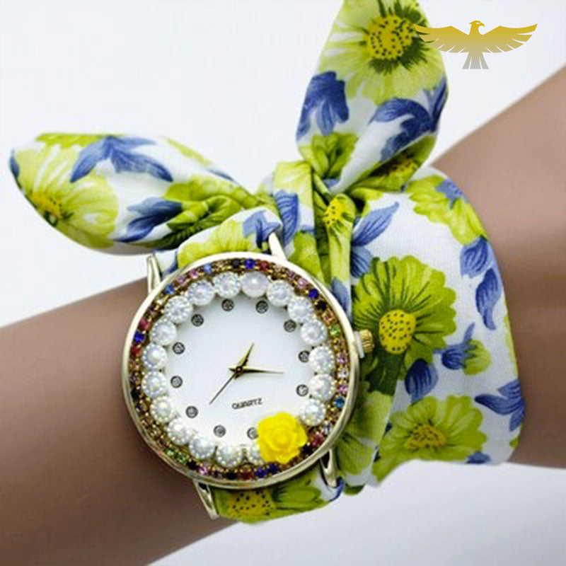 Montre foulard tissu rose