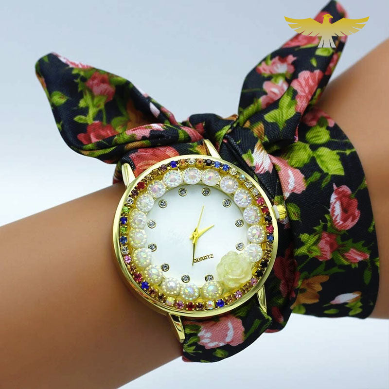 Montre foulard tissu rose