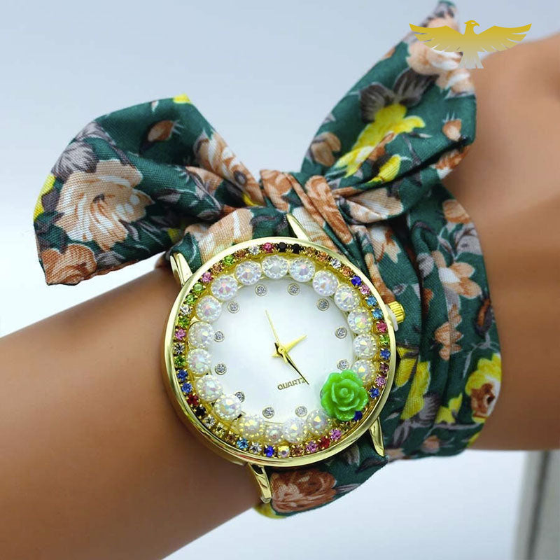 Montre foulard tissu rose