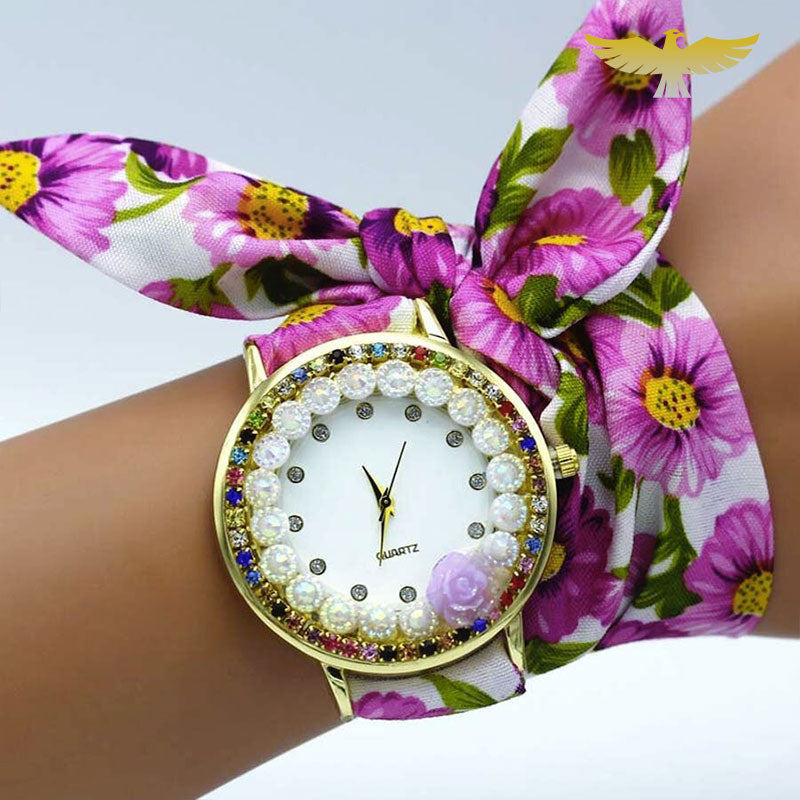 Montre foulard tissu rose