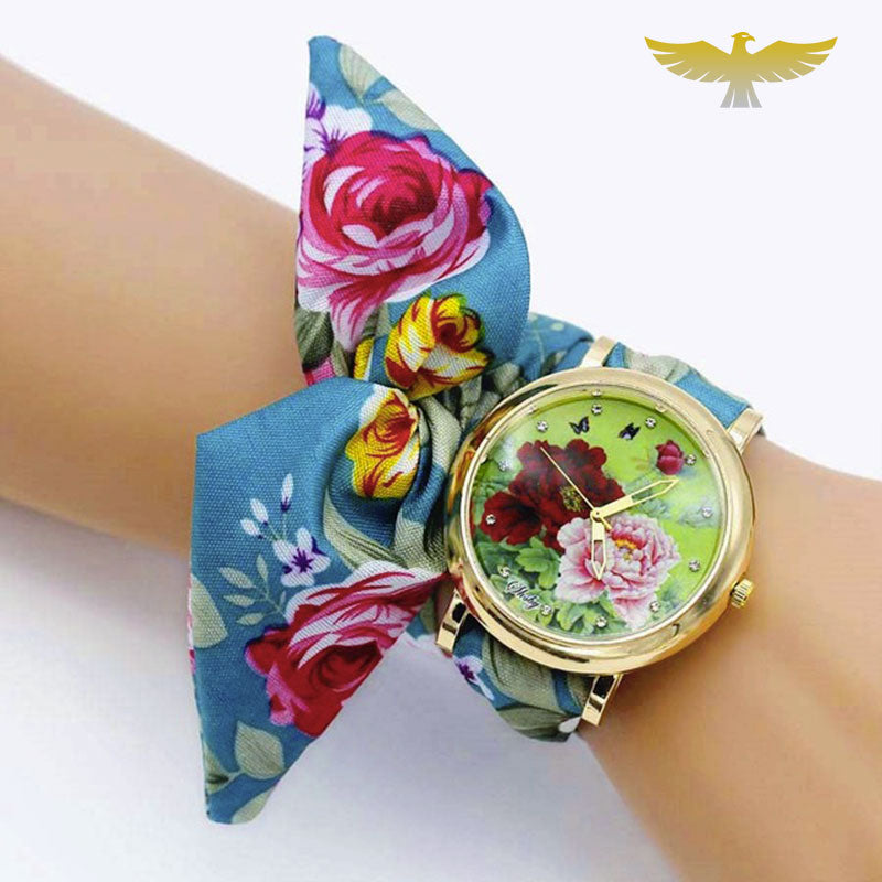 Montre foulard tissu fleuri