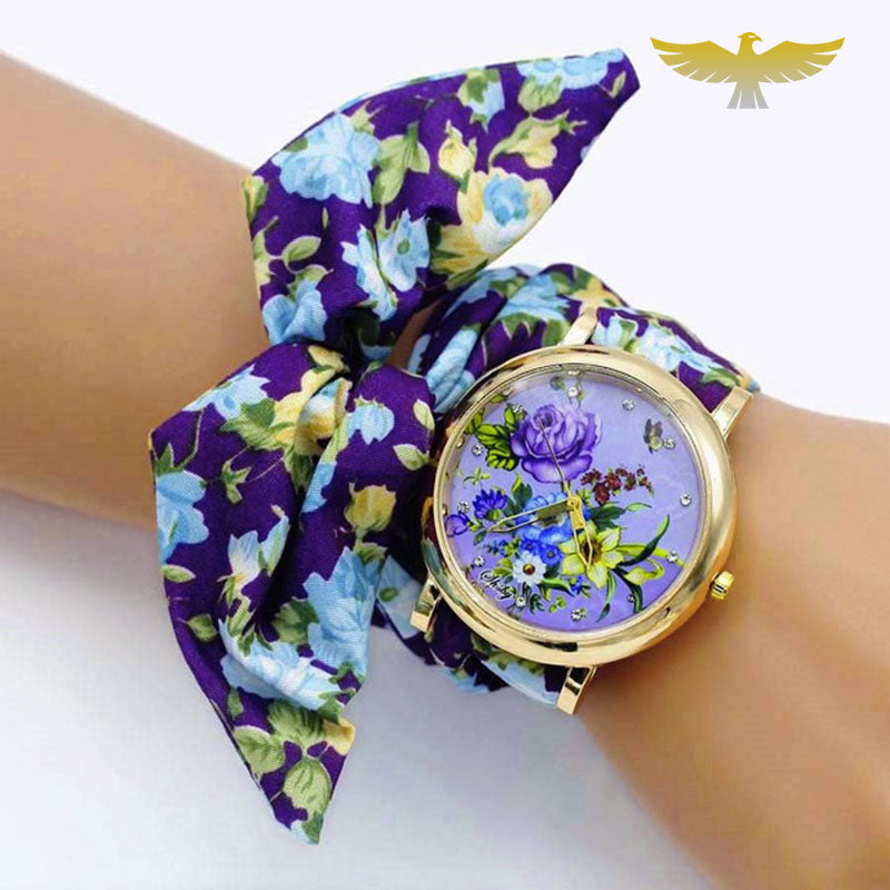 Montre foulard tissu fleuri