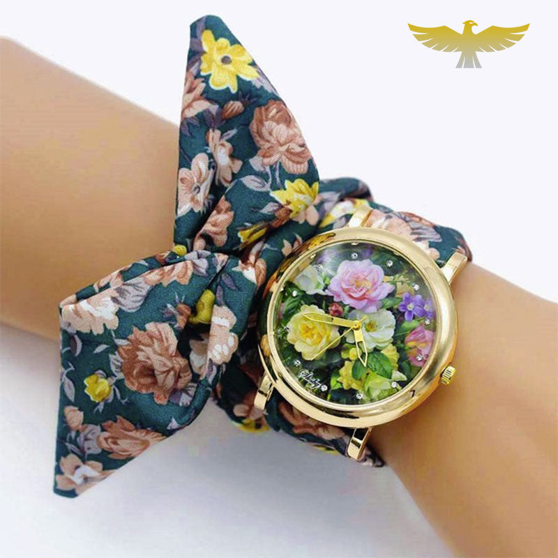 Montre foulard tissu fleuri