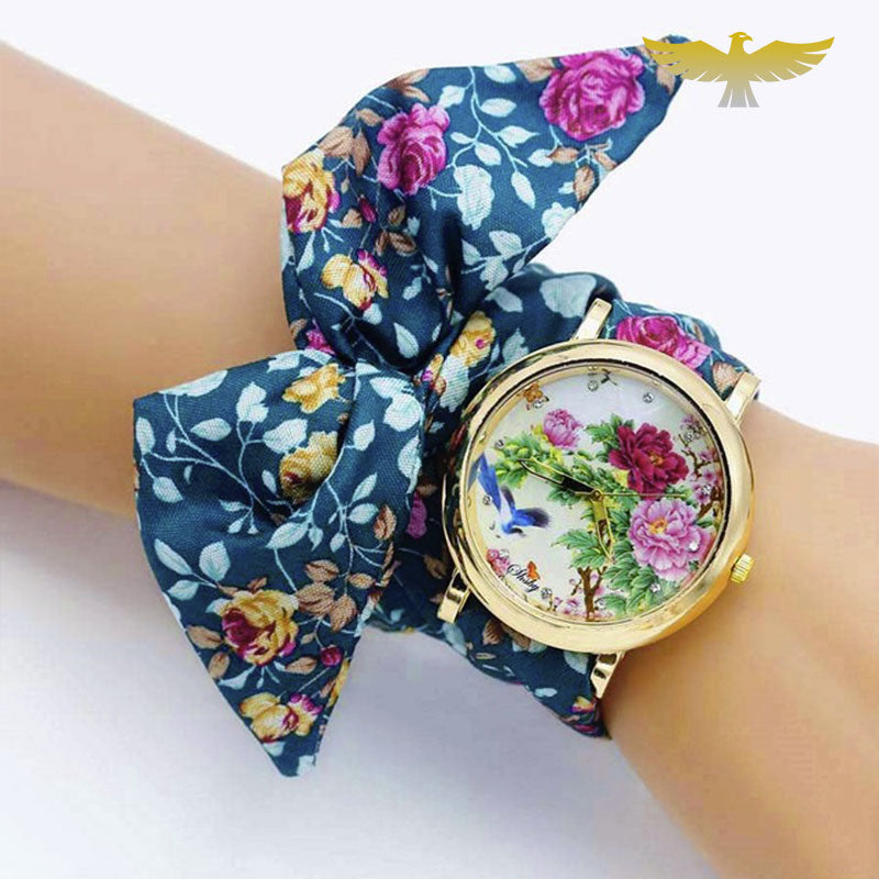 Montre foulard tissu fleuri