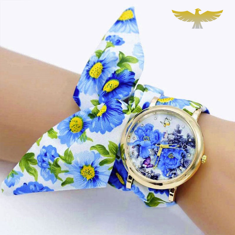 Montre foulard tissu fleuri