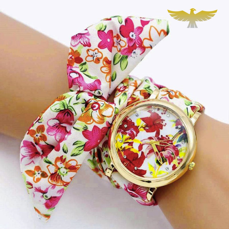 Montre foulard tissu fleuri