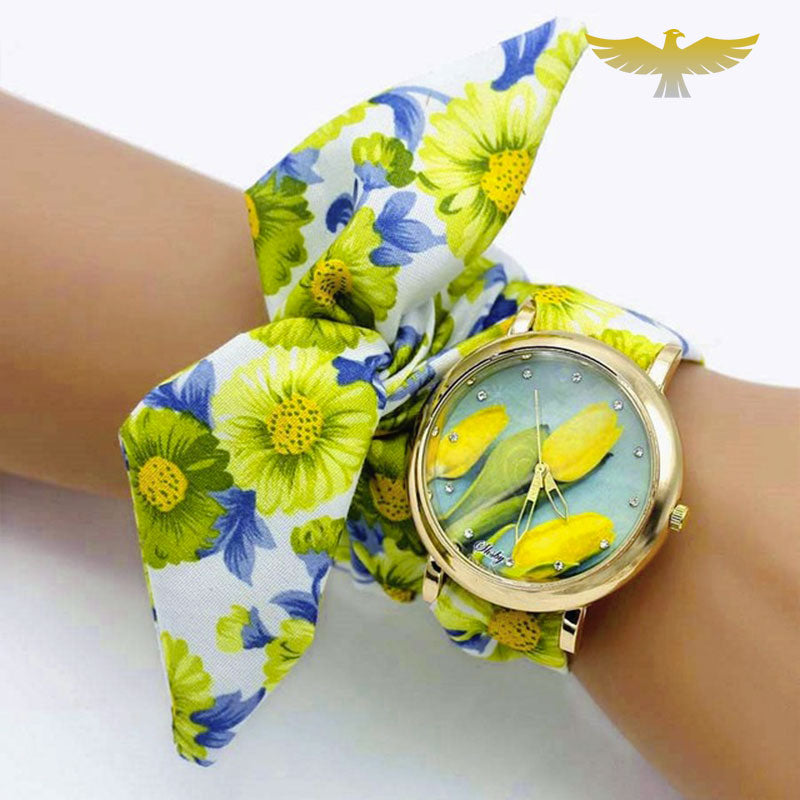 Montre foulard tissu fleuri