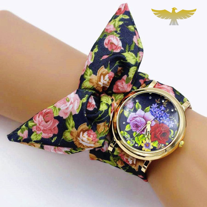 Montre foulard tissu fleuri