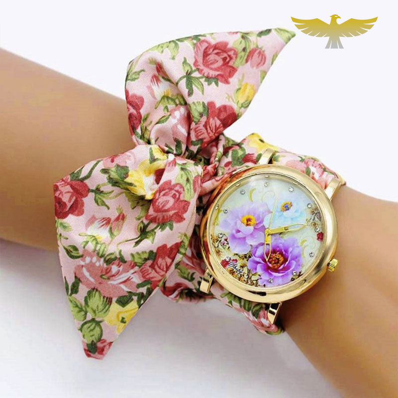 Montre foulard tissu fleuri