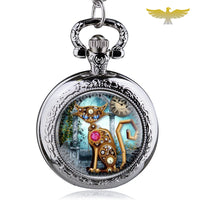 Montre pendentif chat Steampunk
