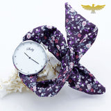 Montre foulard tissu bleu fleuri