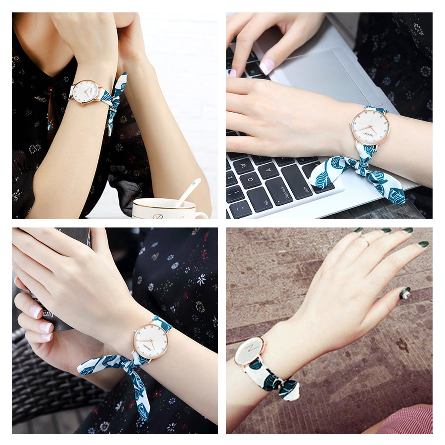 Montre foulard motif fleuri