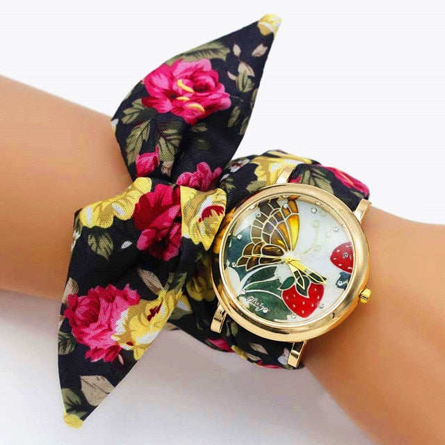 Montre foulard à papillons